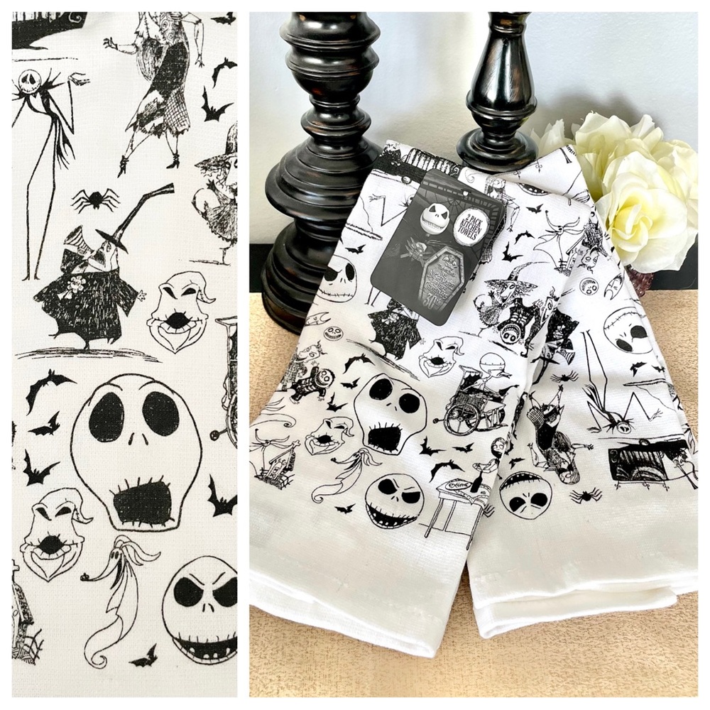 NWT Set of 2 JACK SKELLINGTON The Nightmare Before Christmas Kitchen Towels